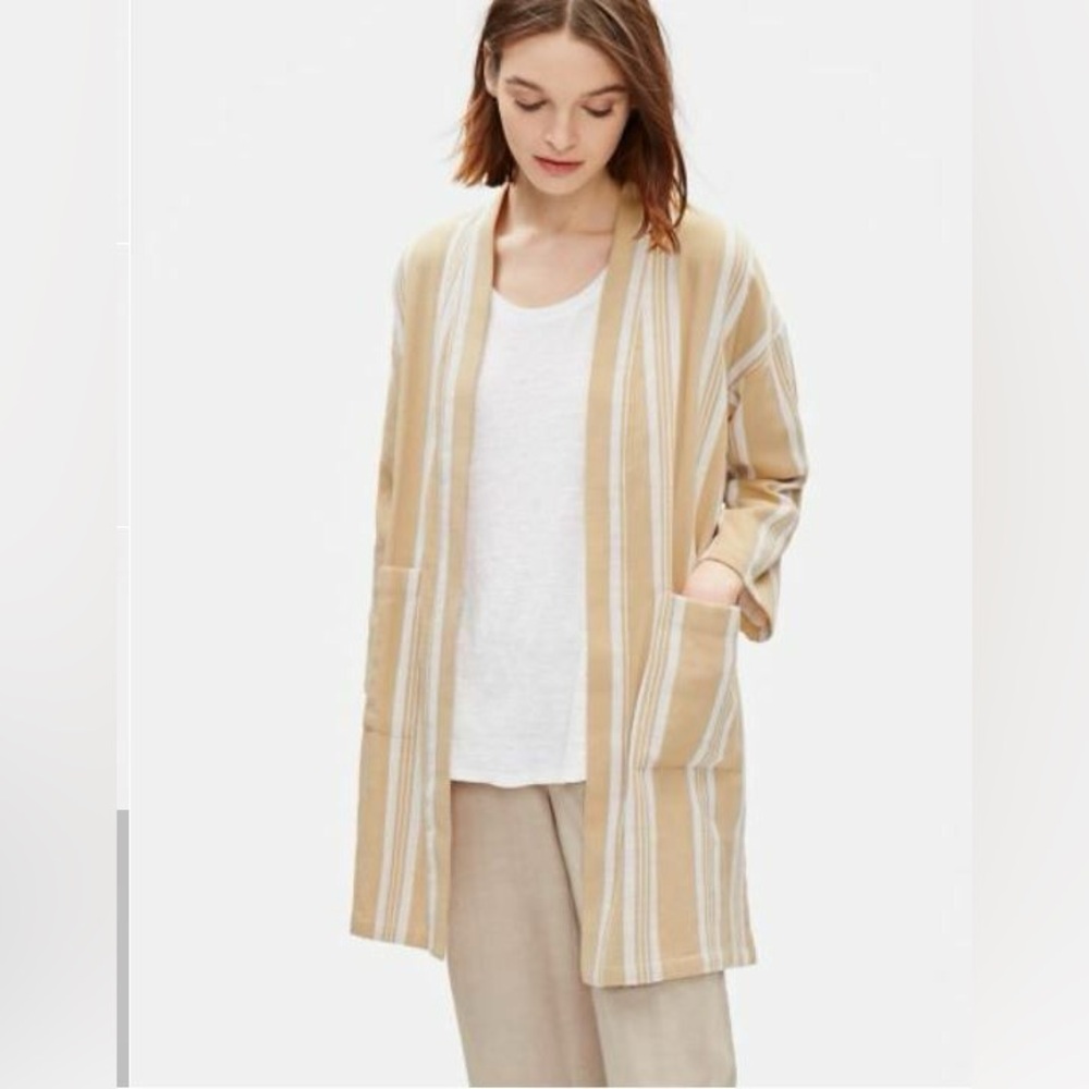 Eileen Fisher Petite Reed Striped Open Front Organic Cotton Blazer